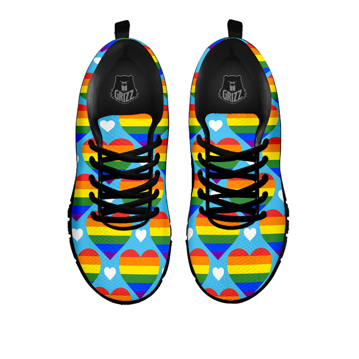 Pride Heart Rainbow LGBT Print Pattern Black Sneaker-grizzshop