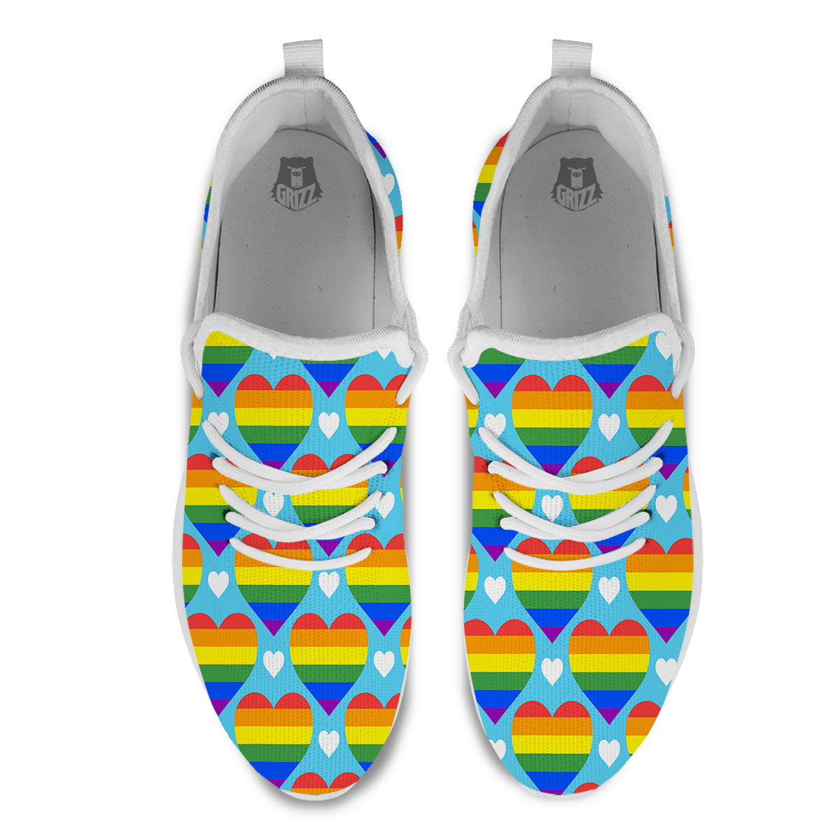 Pride Heart Rainbow LGBT Print Pattern White Athletic Shoes-grizzshop