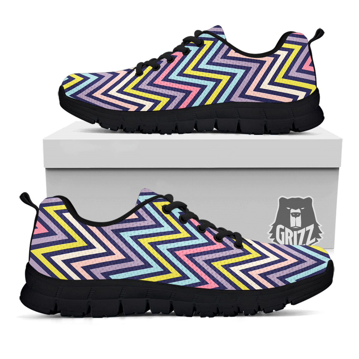 Pride Zigzag Rainbow Gay Print Pattern Black Sneaker-grizzshop