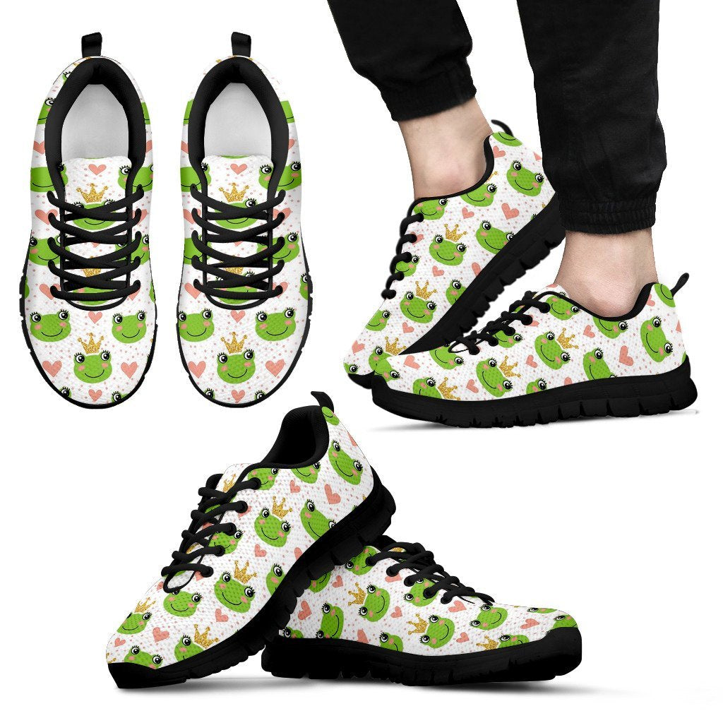 Prince Crown Frog Pattern Print Black Sneaker Shoes For Men Women-grizzshop