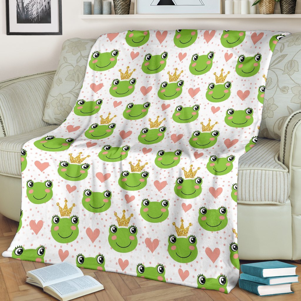 Prince Crown Frog Pattern Print Blanket-grizzshop