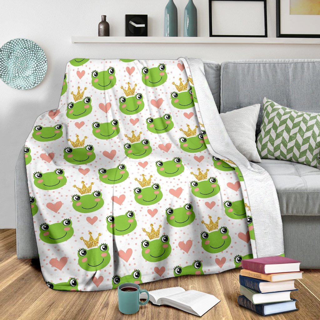 Prince Crown Frog Pattern Print Blanket-grizzshop