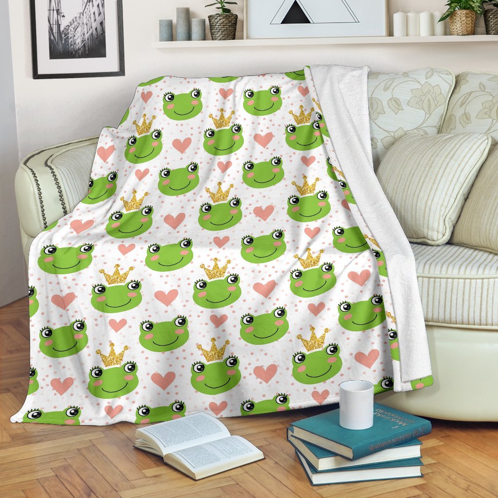 Prince Crown Frog Pattern Print Blanket-grizzshop