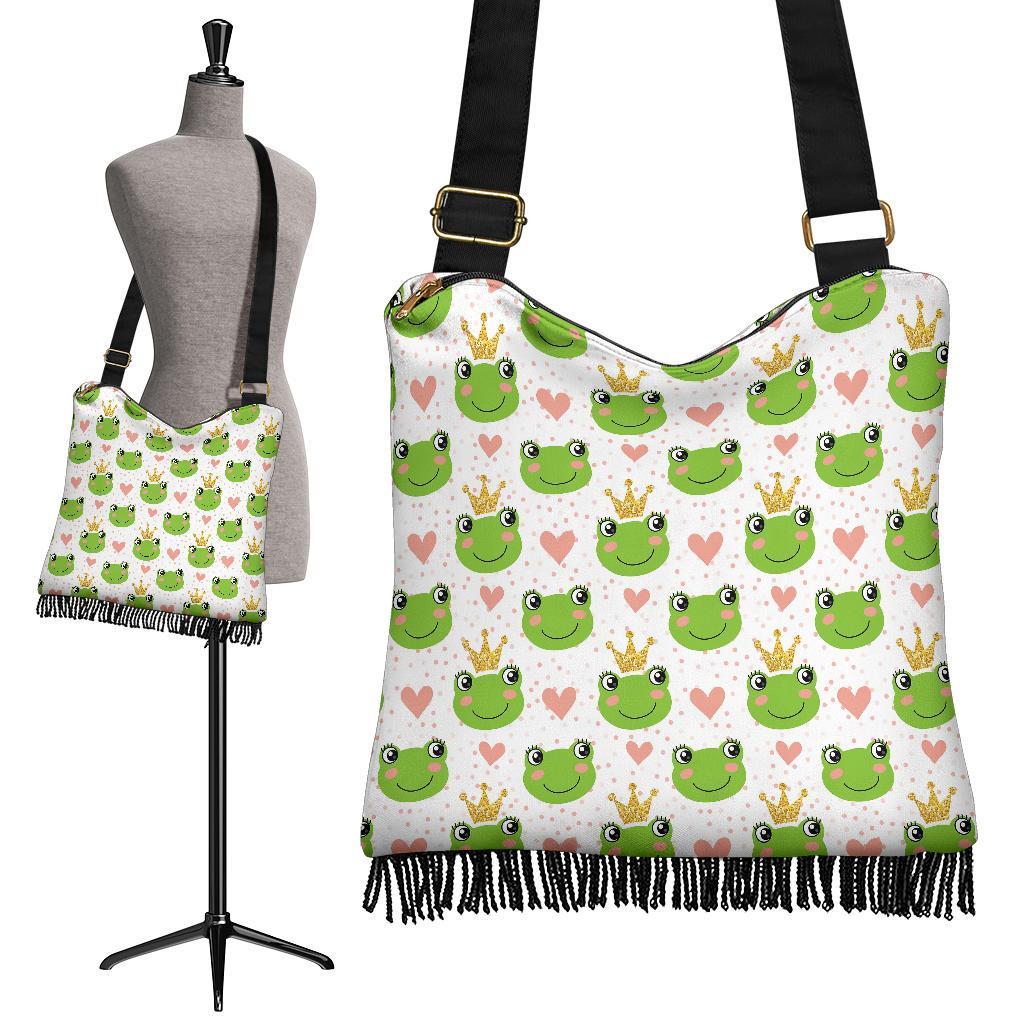 Prince Crown Frog Pattern Print Crossbody Bags-grizzshop