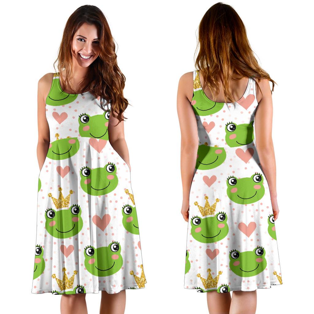 Prince Crown Frog Pattern Print Dress-grizzshop