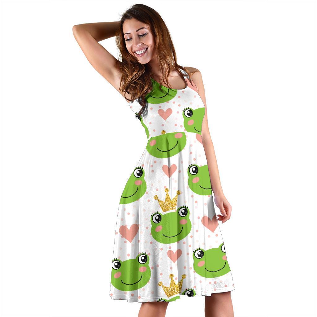 Prince Crown Frog Pattern Print Dress-grizzshop