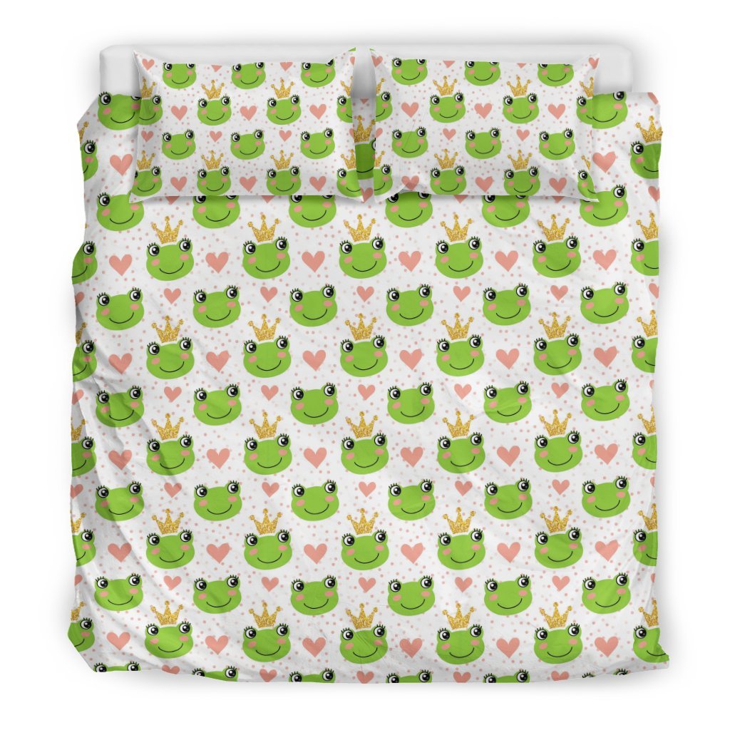 Prince Crown Frog Pattern Print Duvet Cover Bedding Set-grizzshop