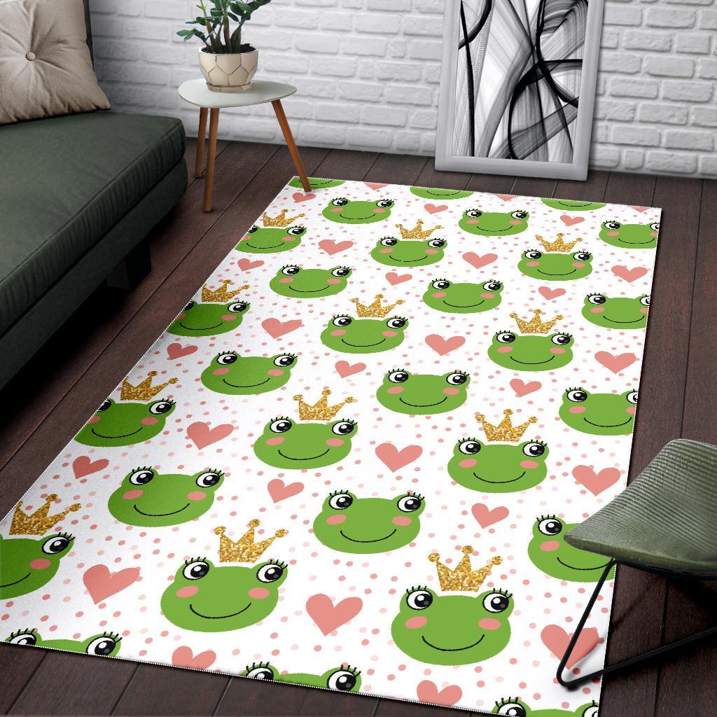 Prince Crown Frog Pattern Print Floor Mat-grizzshop