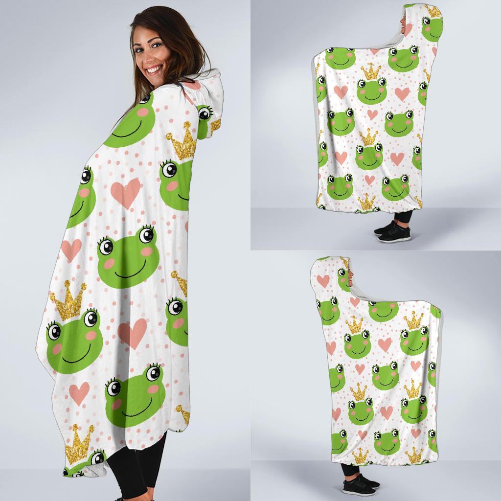 Prince Crown Frog Pattern Print Hooded Blanket-grizzshop