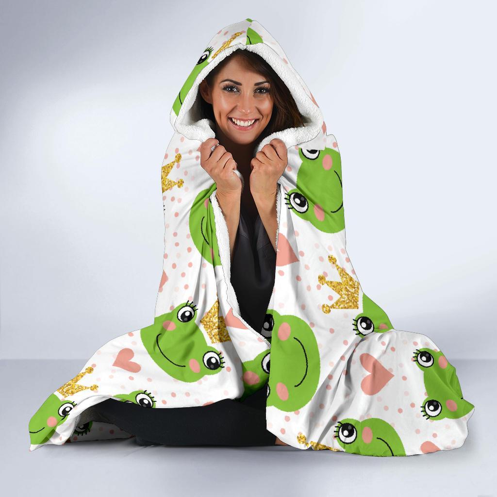 Prince Crown Frog Pattern Print Hooded Blanket-grizzshop
