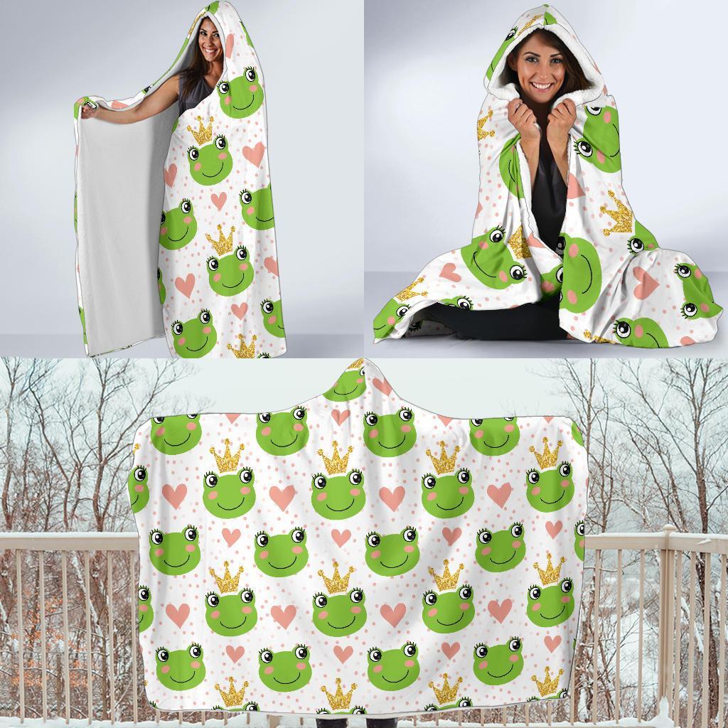 Prince Crown Frog Pattern Print Hooded Blanket-grizzshop
