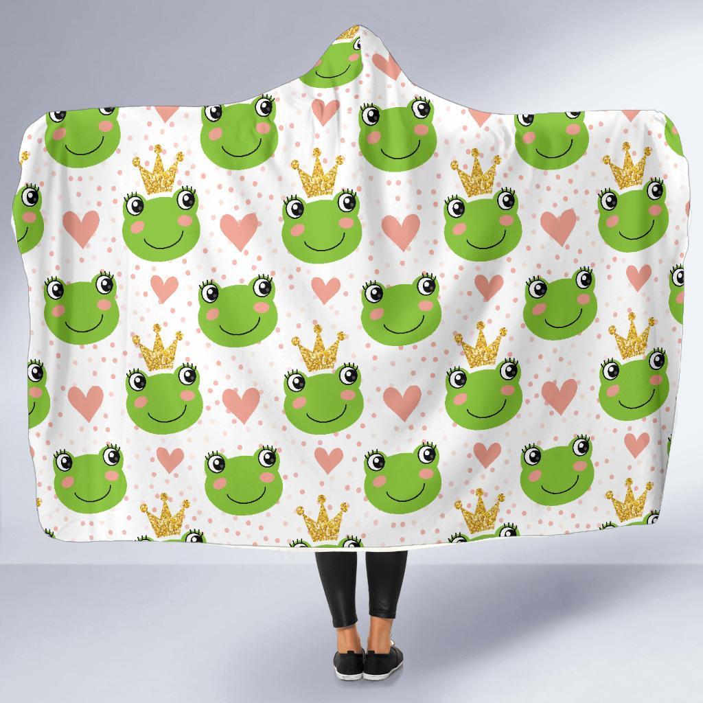 Prince Crown Frog Pattern Print Hooded Blanket-grizzshop