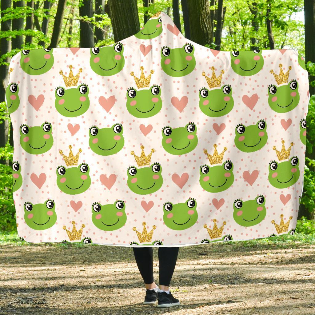 Prince Crown Frog Pattern Print Hooded Blanket-grizzshop