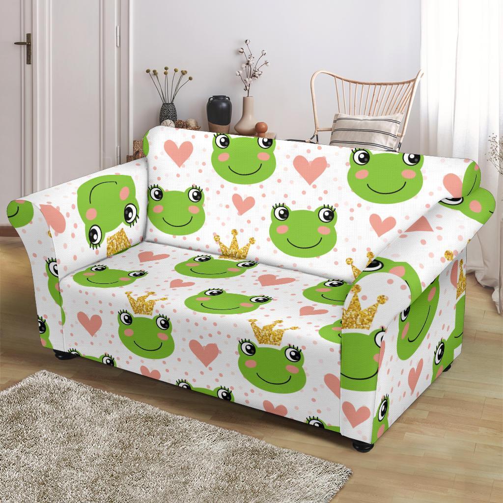 Prince Crown Frog Pattern Print Loveseat Cover-grizzshop