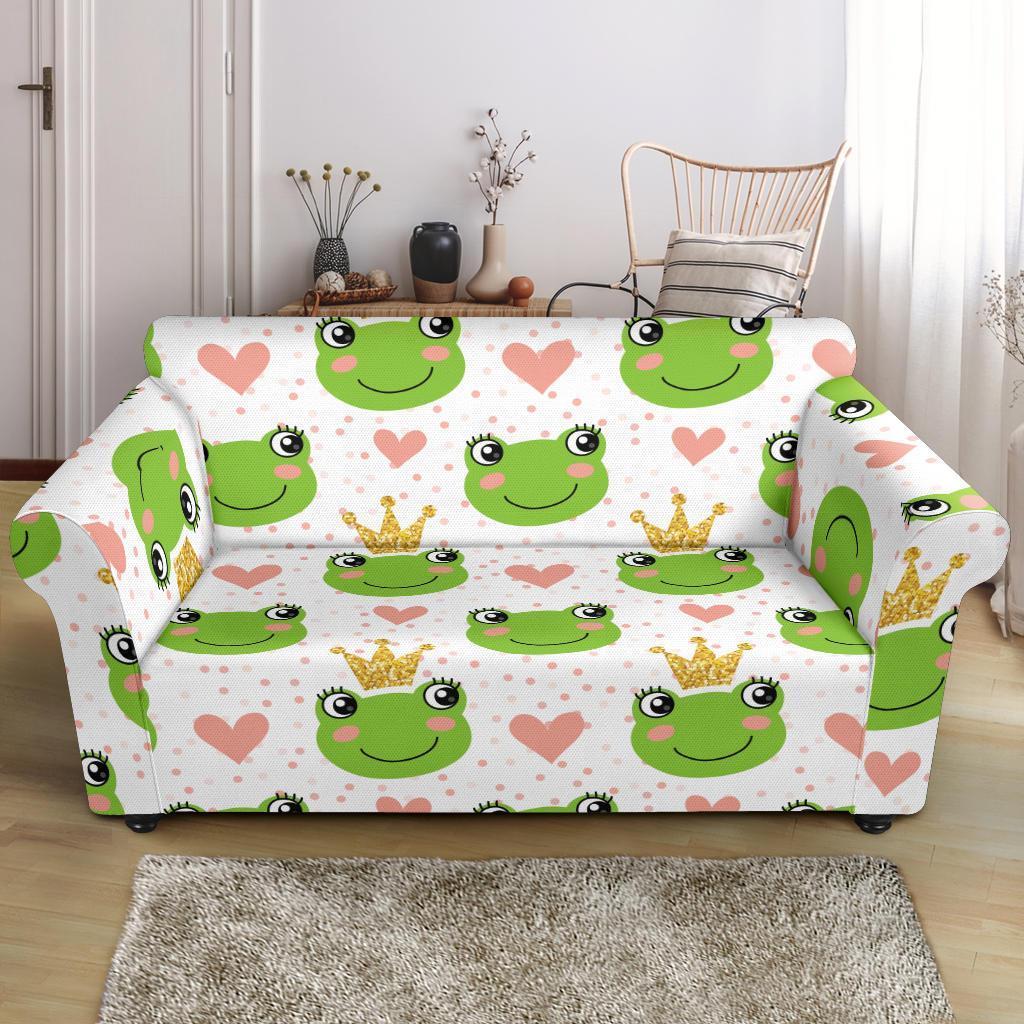 Prince Crown Frog Pattern Print Loveseat Cover-grizzshop