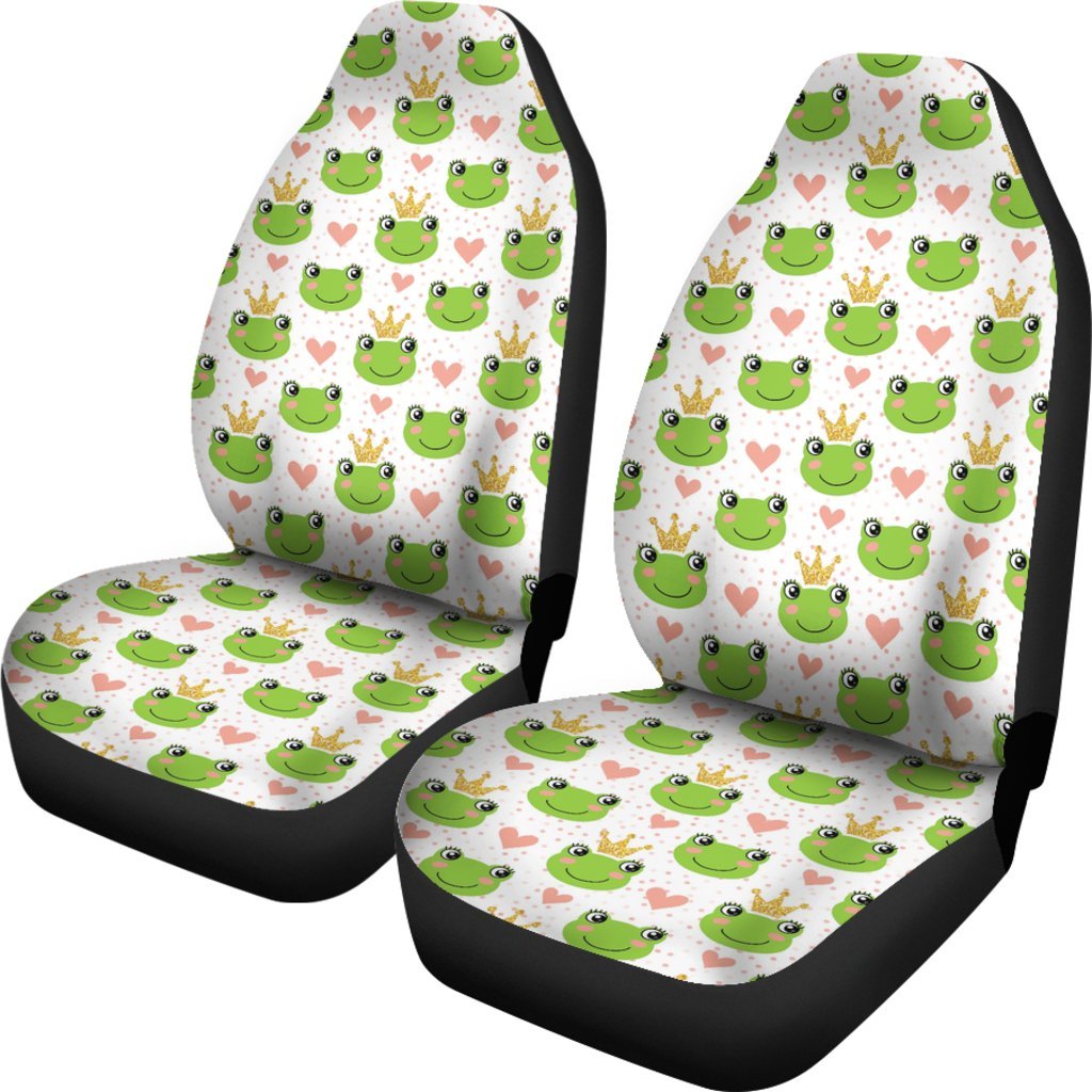 Prince Crown Frog Pattern Print Universal Fit Car Seat Cover-grizzshop