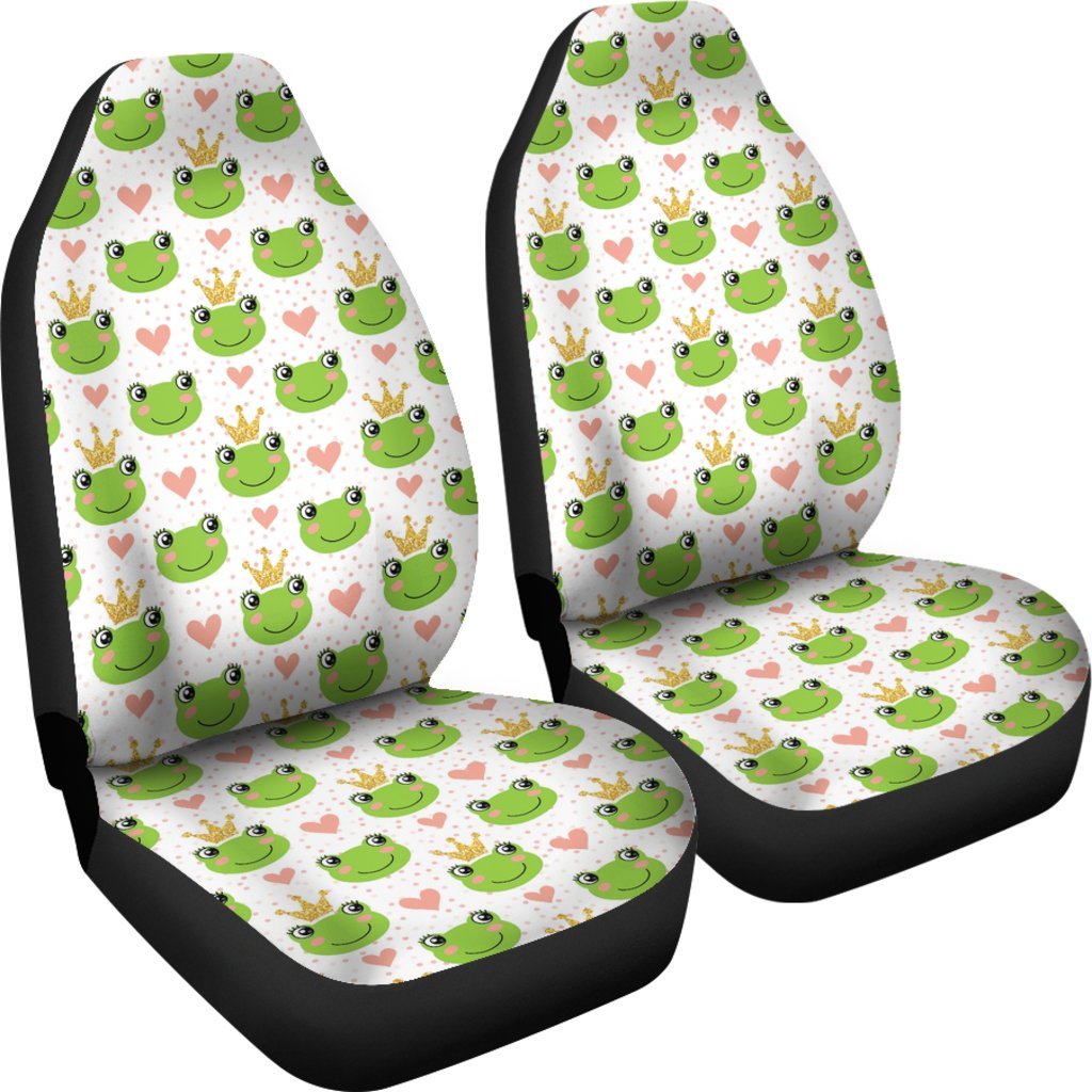 Prince Crown Frog Pattern Print Universal Fit Car Seat Cover-grizzshop