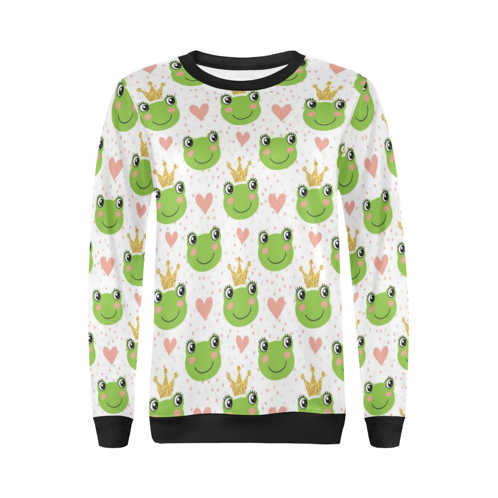 Prince Crown Frog Pattern Print Women Crewneck Sweatshirt-grizzshop