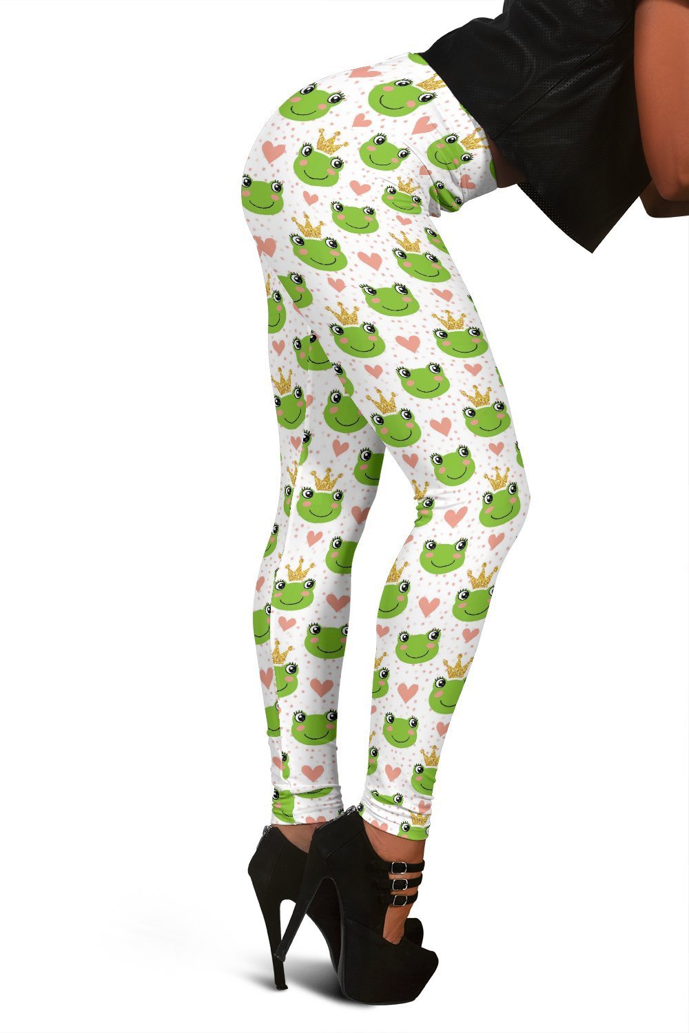 Prince Crown Frog Pattern Print Women Leggings-grizzshop