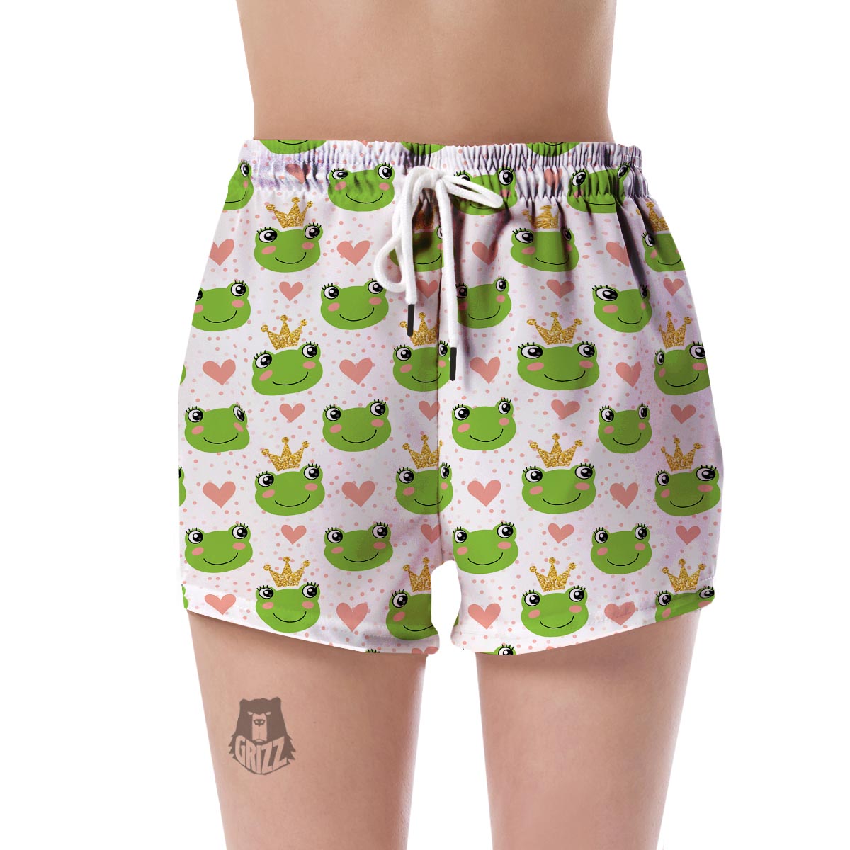 Prince Crown Frog Pattern Print Women's Shorts-grizzshop