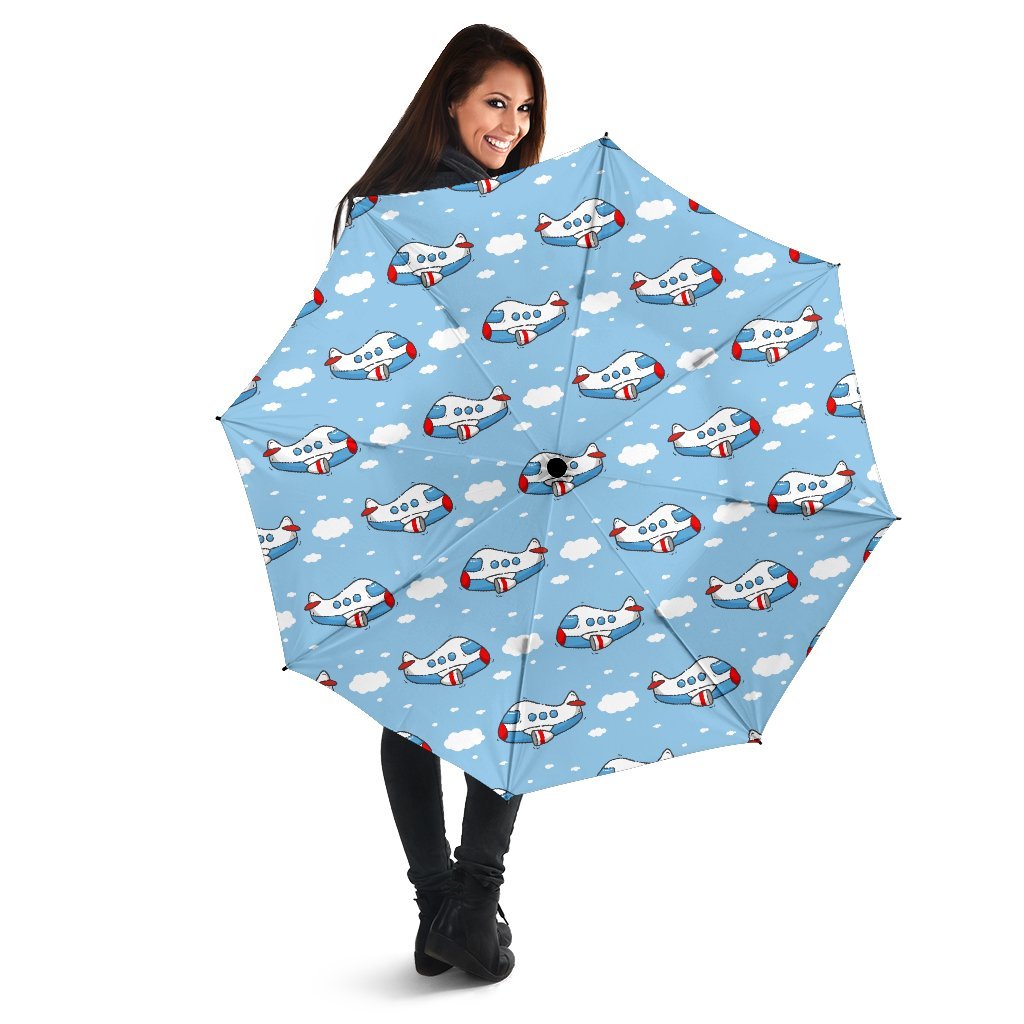 Print Airplane Pattern Automatic Foldable Umbrella-grizzshop
