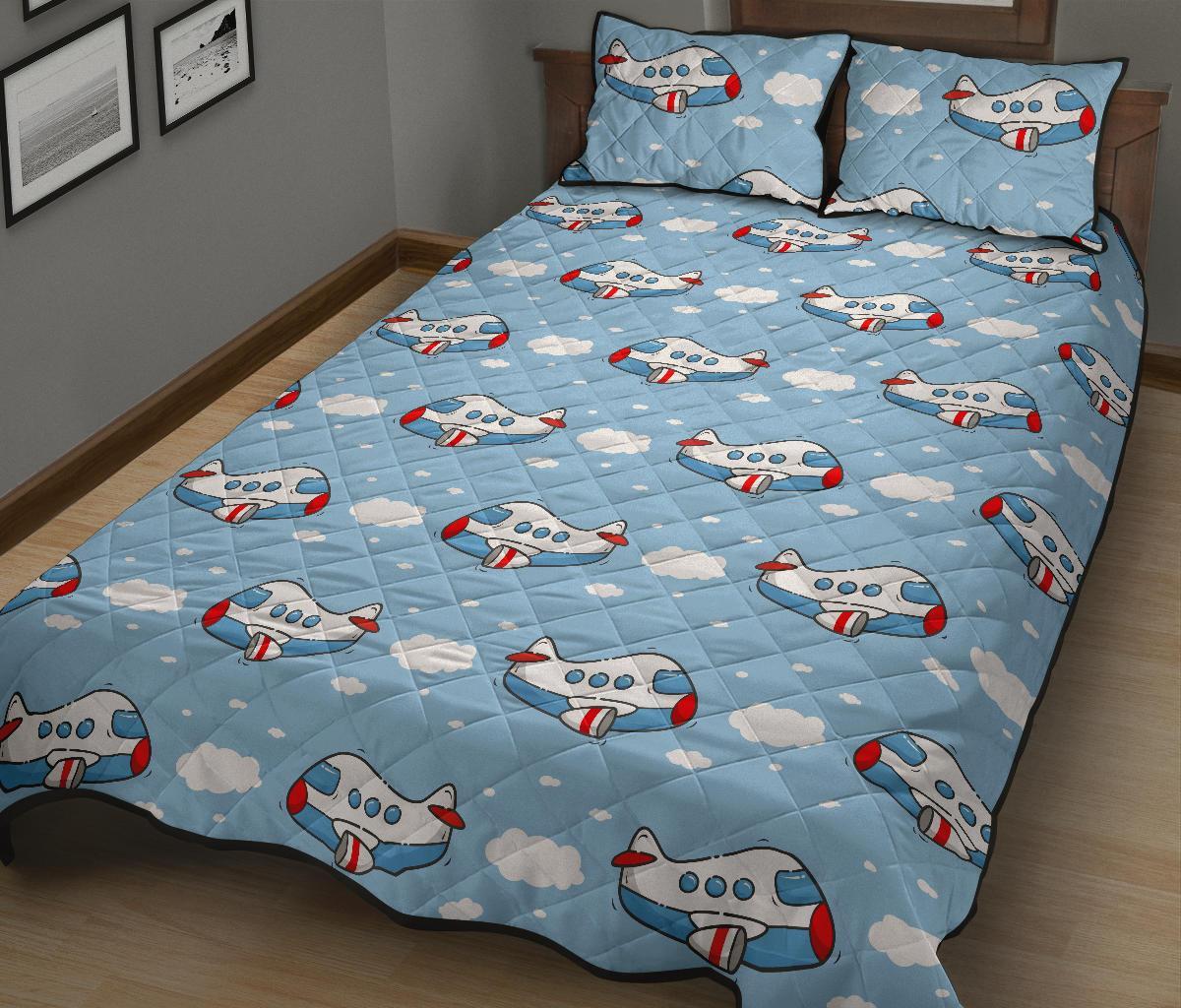Print Airplane Pattern Bed Set Quilt-grizzshop