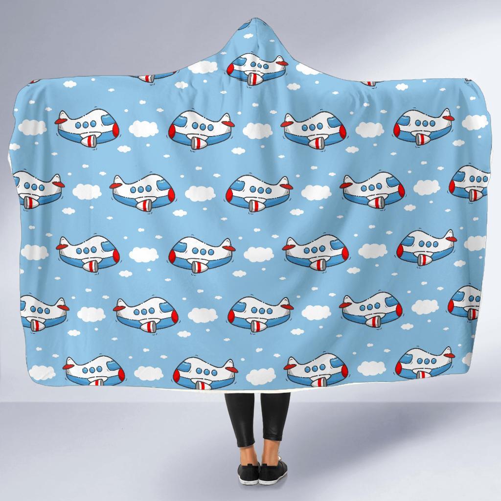 Print Airplane Pattern Hooded Blanket-grizzshop