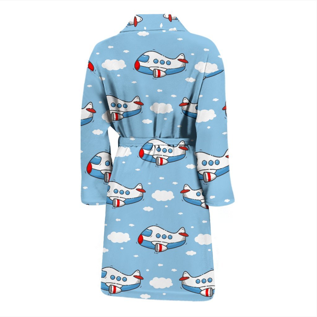 Print Airplane Pattern Men Long Robe-grizzshop