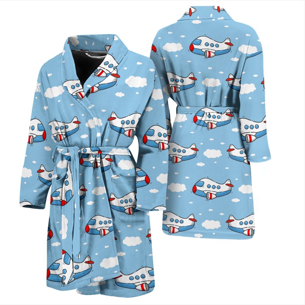 Print Airplane Pattern Men Long Robe-grizzshop