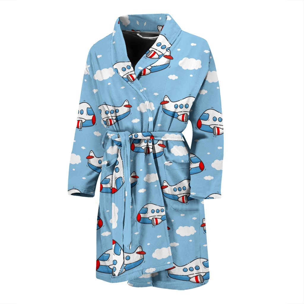 Print Airplane Pattern Men Long Robe-grizzshop