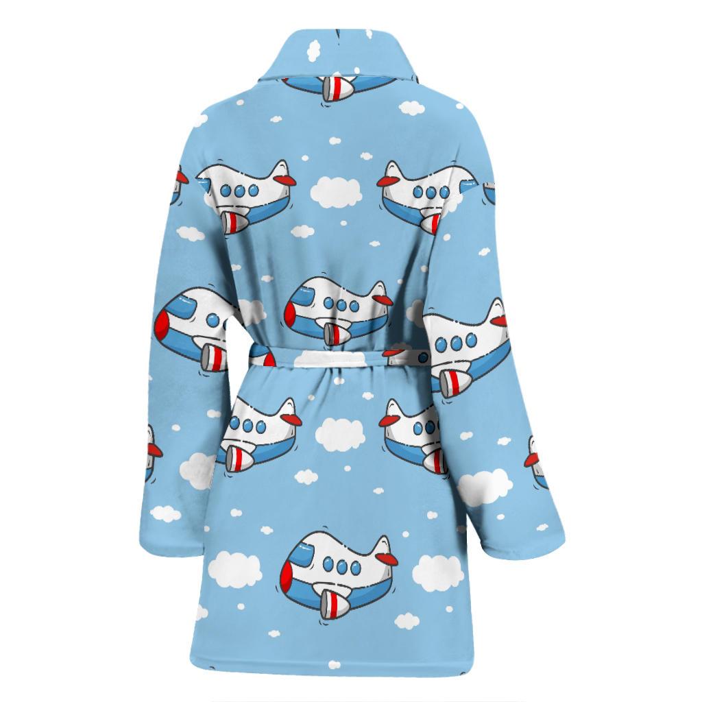 Print Airplane Pattern Women Long Robe-grizzshop