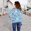 Print Airplane Pattern Women Off Shoulder Sweatshirt-grizzshop