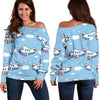 Print Airplane Pattern Women Off Shoulder Sweatshirt-grizzshop
