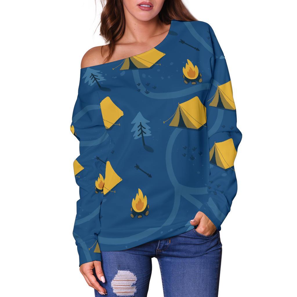 Print Camper Pattern Women Off Shoulder Sweatshirt-grizzshop