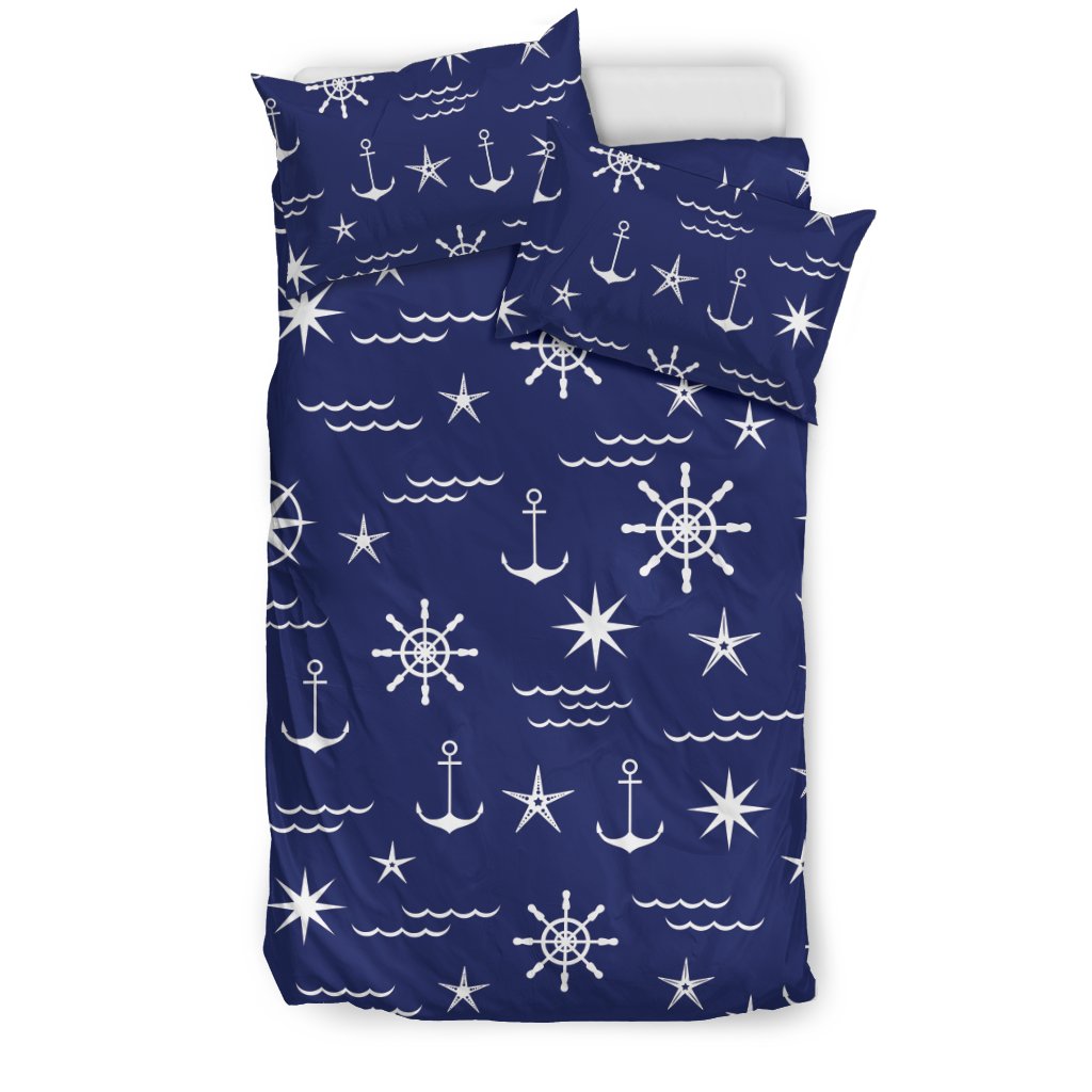 Print Pattern Anchor Nautical Duvet Cover Bedding Set-grizzshop