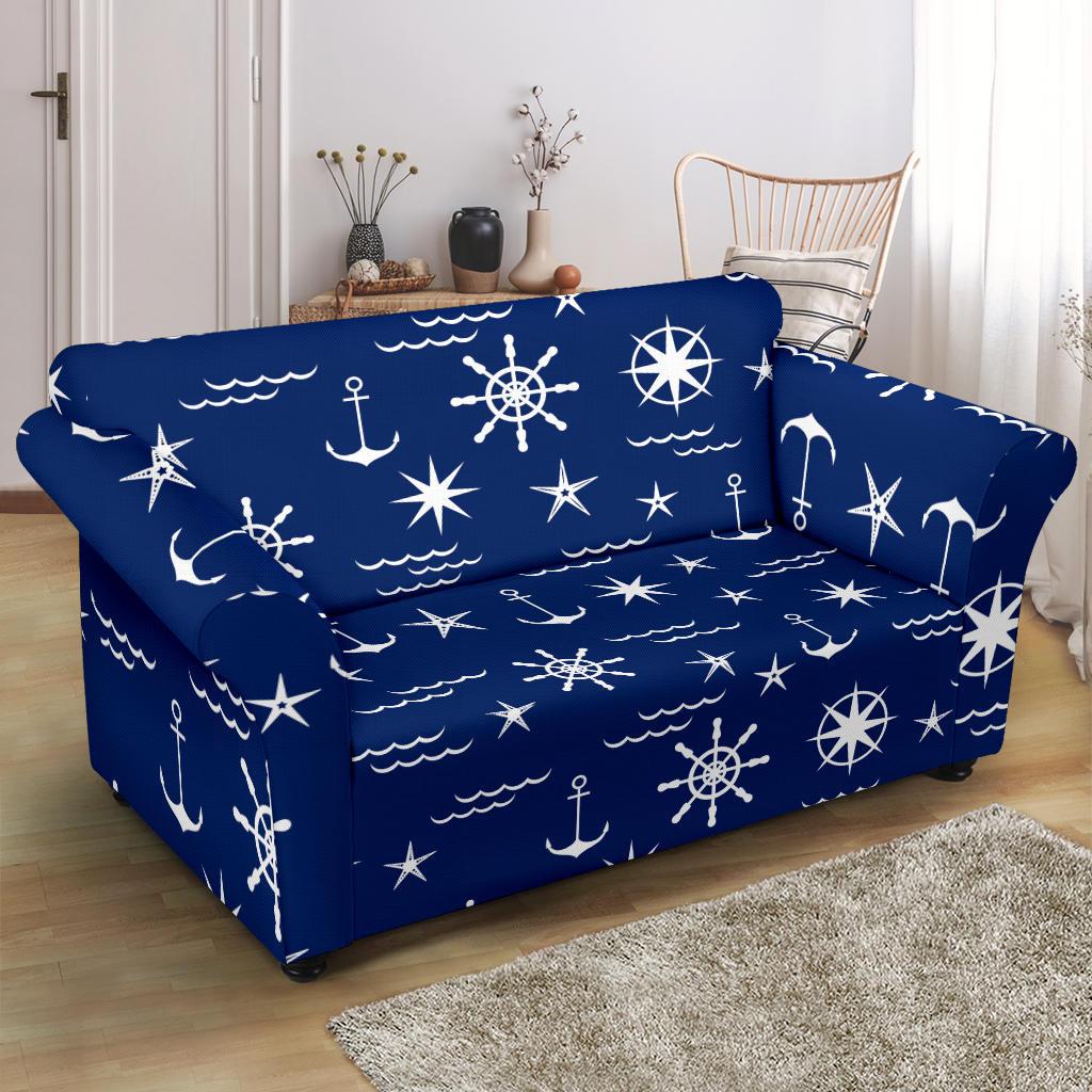 Print Pattern Anchor Nautical Loveseat Cover-grizzshop