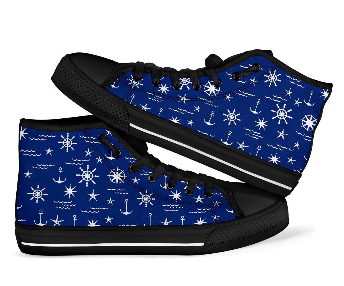 Print Pattern Anchor Nautical Men Women's High Top Shoes-grizzshop