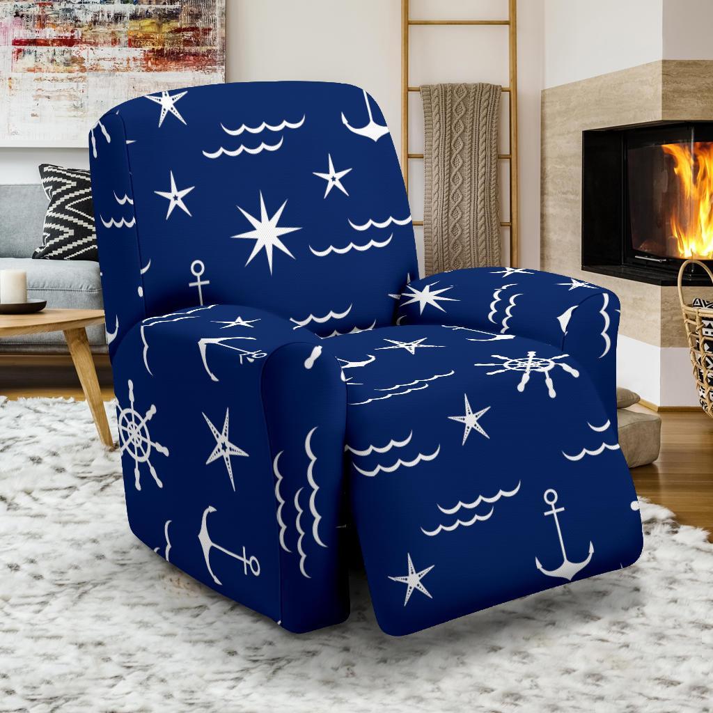 Print Pattern Anchor Nautical Recliner Cover-grizzshop