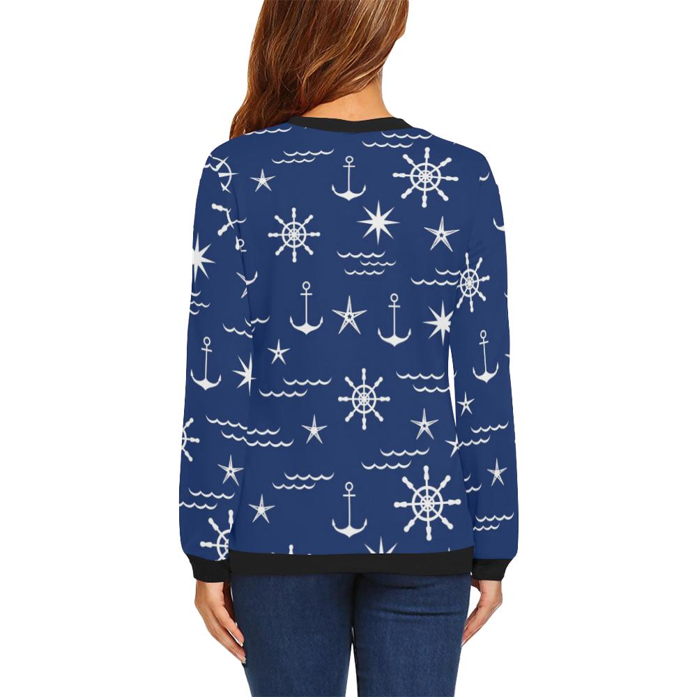 Print Pattern Anchor Nautical Women Crewneck Sweatshirt-grizzshop