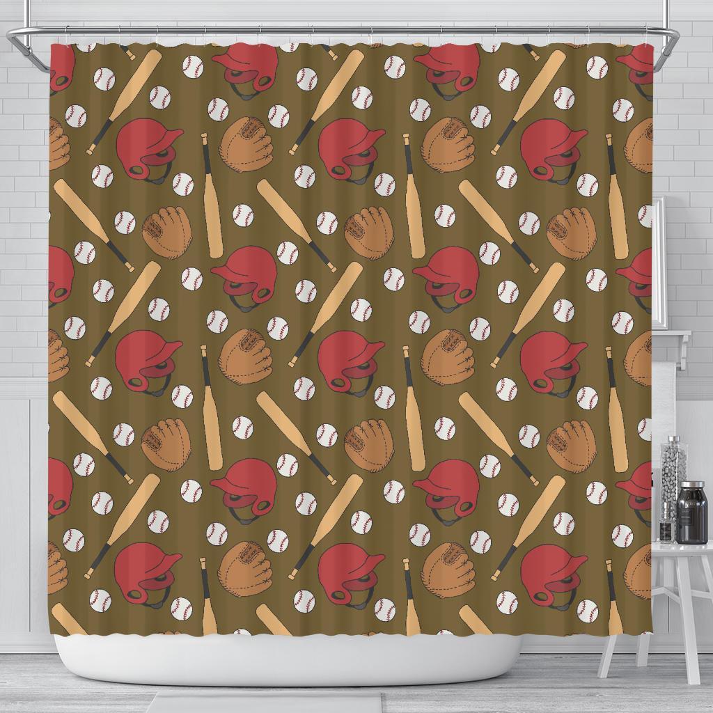 Print Pattern Baseball Bathroom Shower Curtain-grizzshop