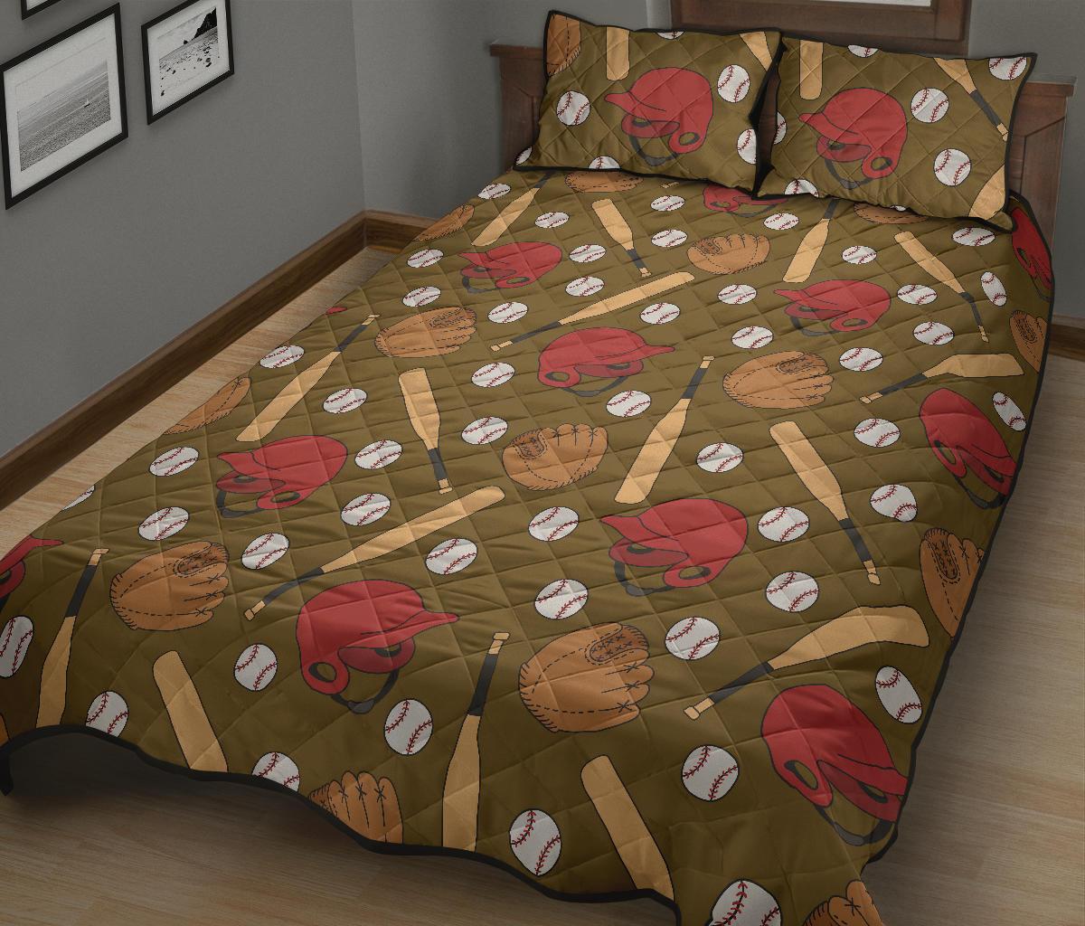 Print Pattern Baseball Bed Set Quilt-grizzshop