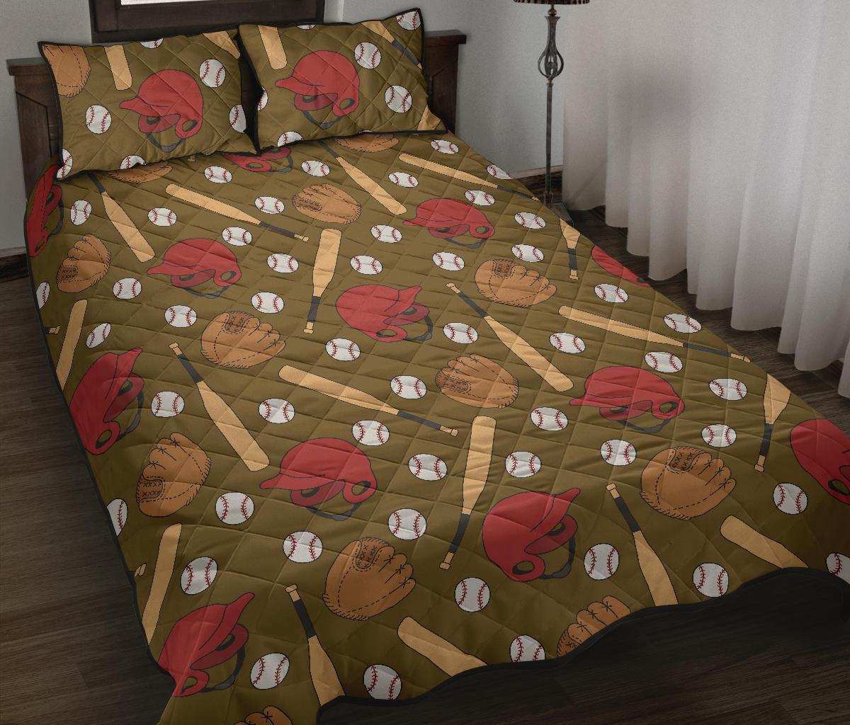 Print Pattern Baseball Bed Set Quilt-grizzshop