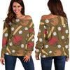 Print Pattern Baseball Women Off Shoulder Sweatshirt-grizzshop