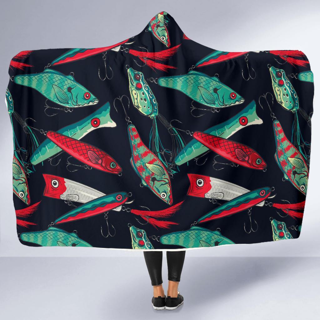 Print Pattern Bass Fishing Bait Hooded Blanket-grizzshop
