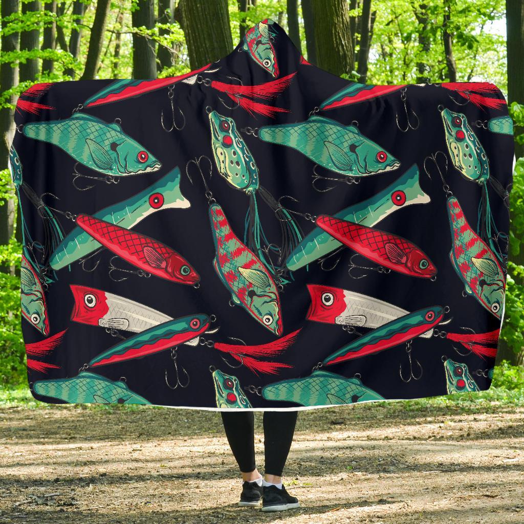 Print Pattern Bass Fishing Bait Hooded Blanket-grizzshop