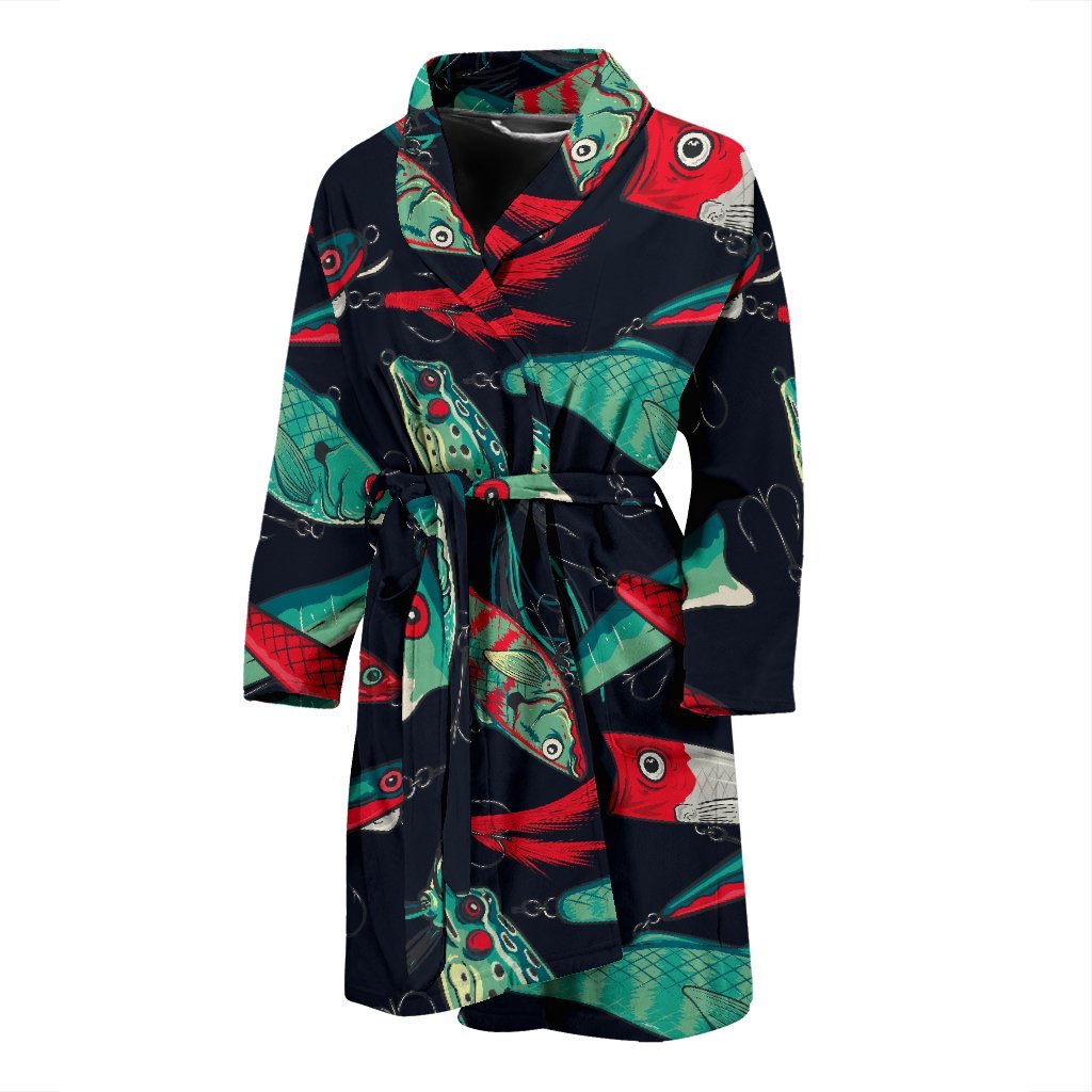 Print Pattern Bass Fishing Bait Men Long Robe-grizzshop