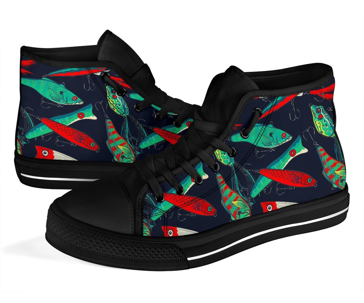 Print Pattern Bass Fishing Bait Men Women's High Top Shoes-grizzshop