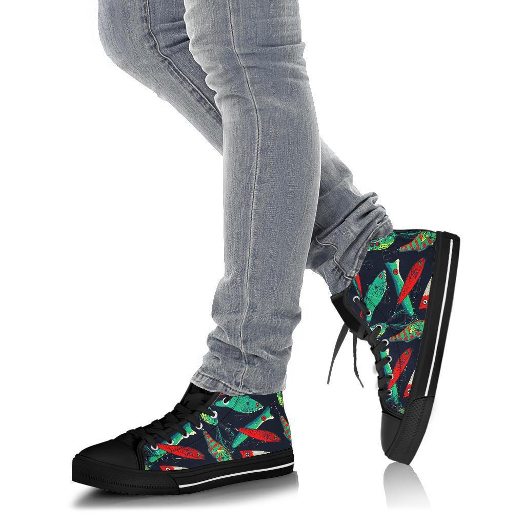Print Pattern Bass Fishing Bait Men Women's High Top Shoes-grizzshop