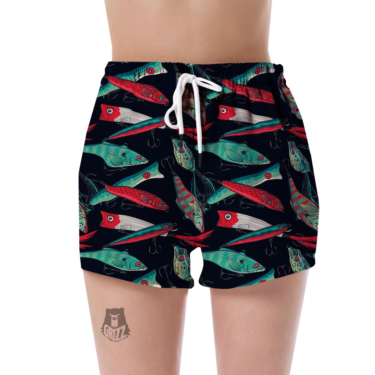 Print Pattern Bass Fishing Bait Women's Shorts-grizzshop