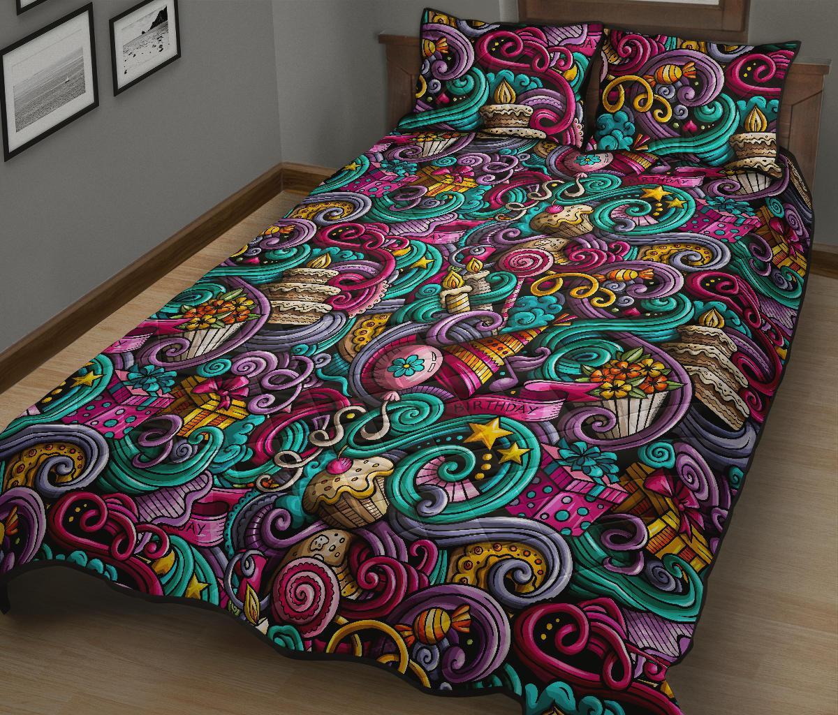 Print Pattern Birthday Bed Set Quilt-grizzshop